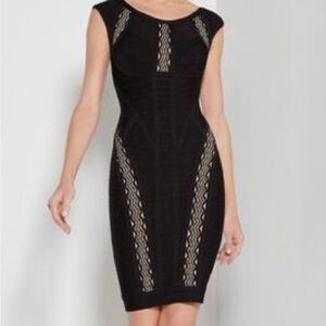 Herve Leger Black and Cream Mini Dress